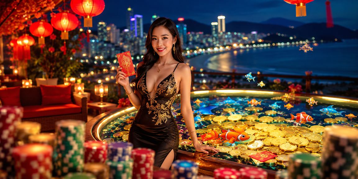 Phong bì đỏ và đèn lồng trang trí mừng ưu đãi trò chơi mới tại Nha Trang
